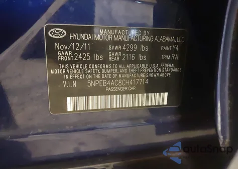 2012 Hyundai Sonata Gls из США, поврежденный, VIN 5NPEB4AC8CH417714